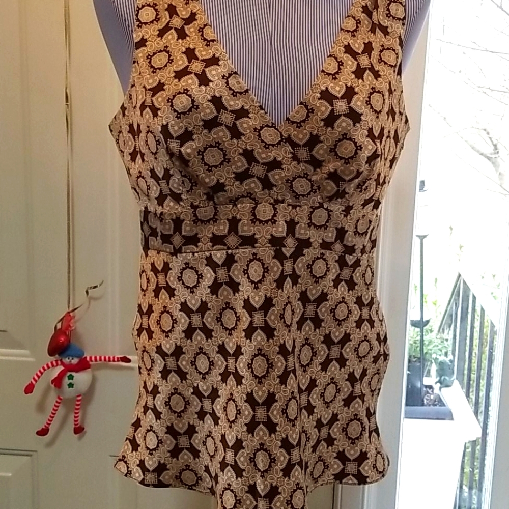INC Sexy Silk Satin Sleeveless Blouse Deep V neck, back V neck